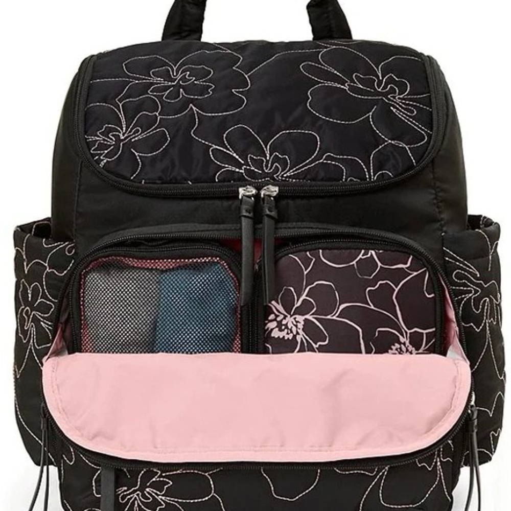 Forma Black Floral Stitch Diaper Bag Backpack